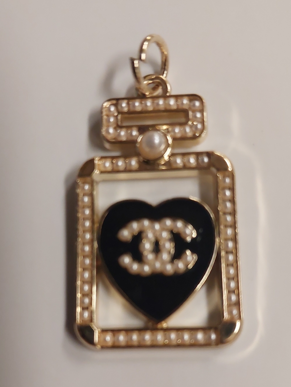CC Gold & Black Heart Parfum Bottle Charm Pendant